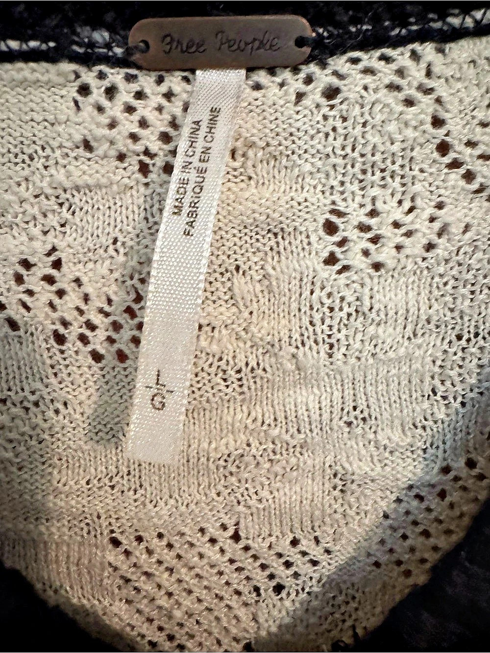 Free People Crochet Trim Bomber Jacket Cardigan Cream & Black - Picture 2 of 5